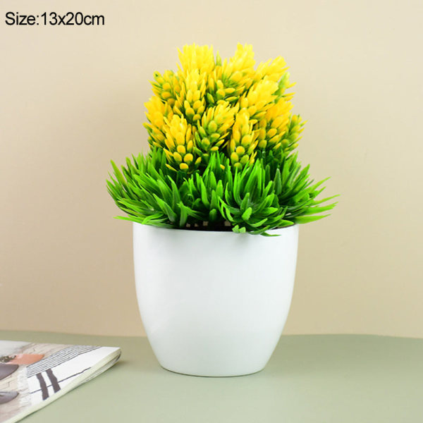 Kunstige planter i potte Grønn Bonsai Lite tre Gressplanter Potte Ornament Falske blomster for hjem hage dekorasjon Bryllupsfest E