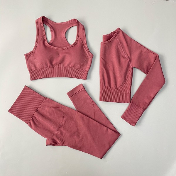 Yoga Set Sömlösa Sportkläder Tränings Sport Leggings+Top+BH Gym Set Kvinna 3Pcs Set Green L