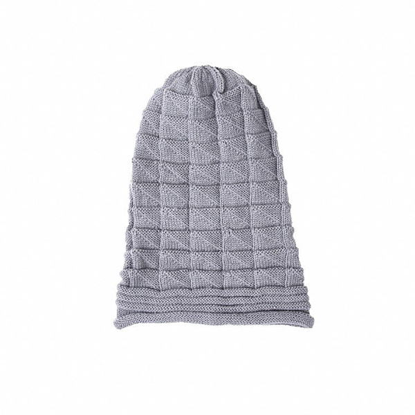 Plissert Flensermmansjett Lue Dame Høst og Vinter Ski Ullue Utendørs Strikket Lue Light gray L（58-60cm）
