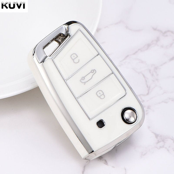 TPU Auton Avaimen Kotelo Suojus Avaimenperä Polo Tiguan Passat B5 B6 B7 Golf MK Jetta Skoda Kodiaq Superb Octavia Seat Jne C style White