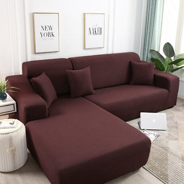 Enfärgade hörnsofföverdrag för vardagsrum, elastiska Spandex sofföverdrag, stretchiga överdrag, L-formad soffa, behöver köpa 2 st sofföverdrag Beige 1pc 2-Seat 145-185cm