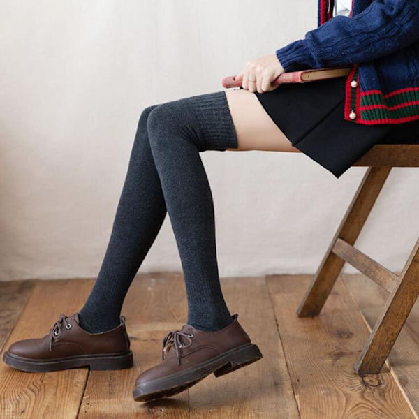 Mote Tykke Lårhøye Sokker Kvinner Solid Lange Strømper Varme Ull Høye Knesokker Femme Benstøvler Calcetines Medias dark gray One Size