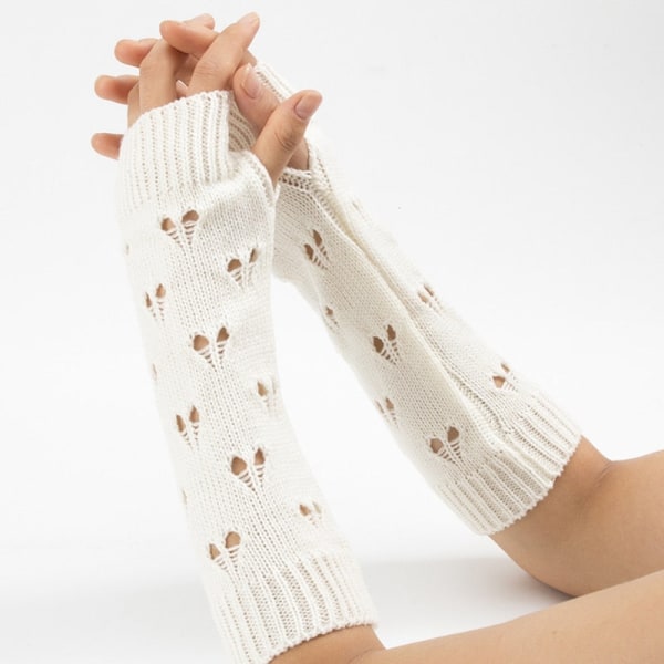 Nya Varmare Vinter Damhandskar Stilfulla Handskar Flicka Arm Virkad Stickning Ihåligt Hjärta Vante Varma Fingerlösa Handskar Camel One Size