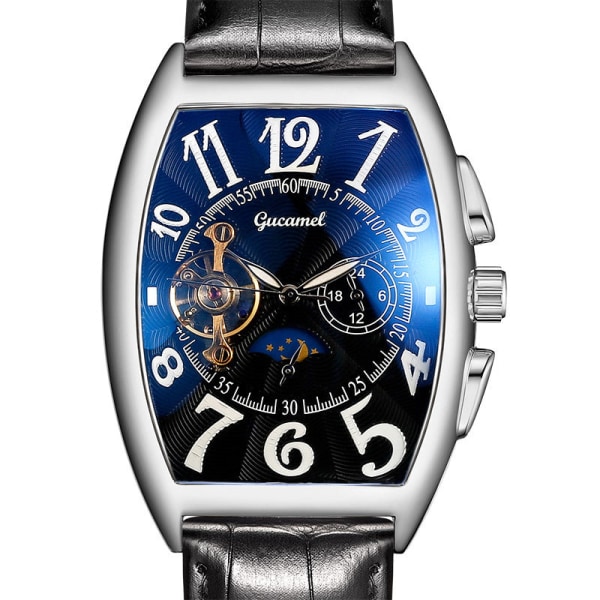 Herreklokke Tonneau Mekanisk Herreklokke Hjul Automatisk Utfyllende Mekanisk Klokke Gold shell black surface