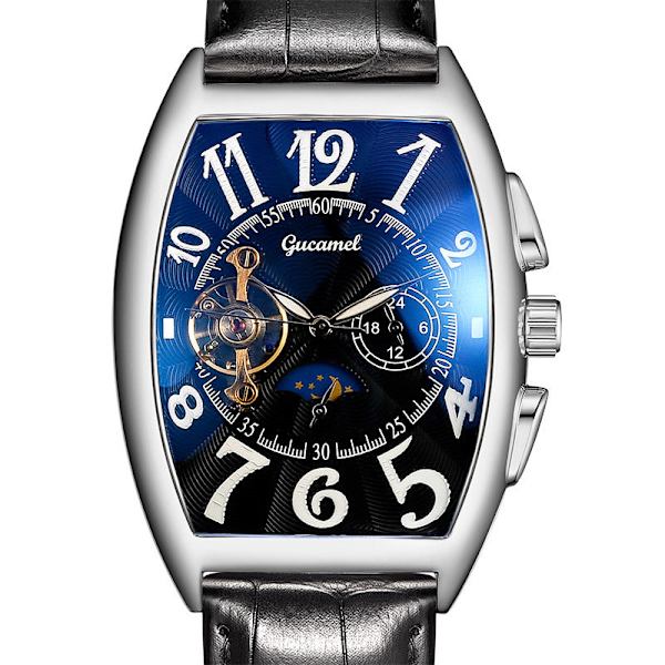 Herrklocka Tonneau Mekanisk Herrklocka Hjul Automatisk Urholkad Mekanisk Klocka Rose gold shell black surface