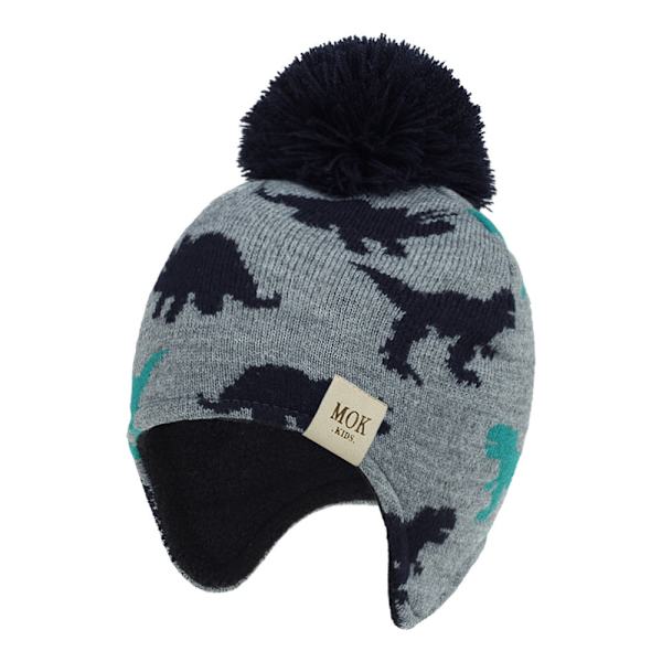 Stickad Mössa Ny Höst och Vinter Dinosaurie Jacquard Pojkar och Flickor Öronmuffar Mössa Barnens Ullmössa Navy blue-MOK standard S(3-18 months)