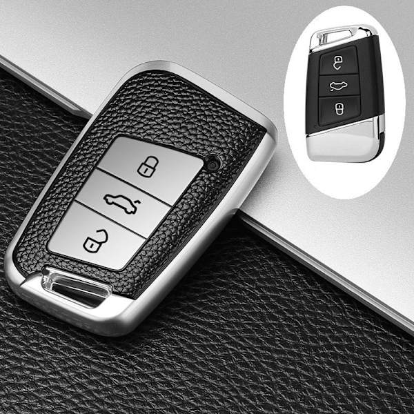Tarjous Nahka TPU Auton Avaimen Kotelo Suojus Avaimenperä Polo Tiguan Passat Golf MK Jetta Skoda Kodiaq Superb Octavia Seat C Style silver