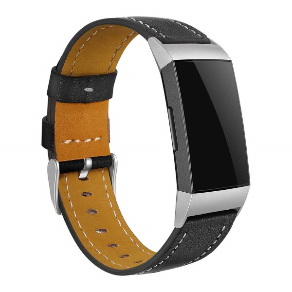 Ersättningsarmband för Fitbit Charge 3 Läderarmband Utbytbara Smart Fitness Klockarmband med Rostfri Ram för Charge3 Q