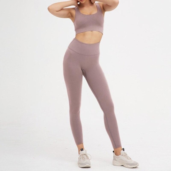 Yogadräkt Hög stretchigt träningspass Set Vadderad sportbh Hög midja Sports Legging Gym Purple B Shorts Set S