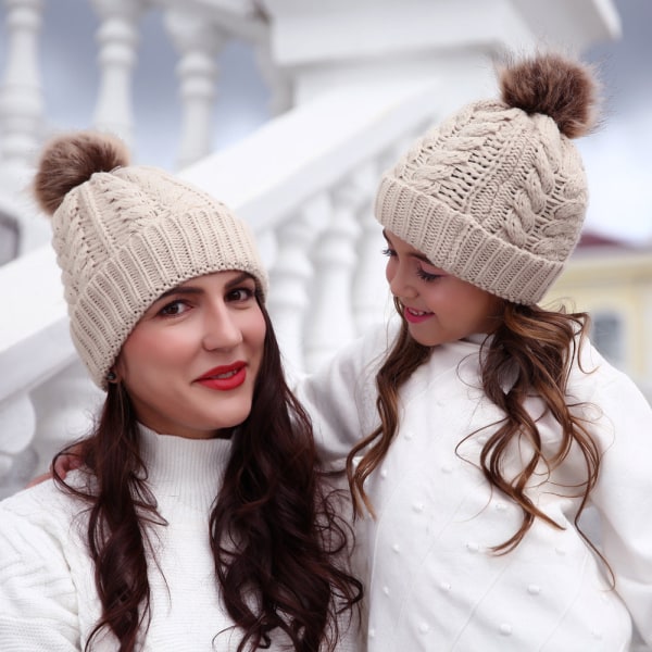 Uusi Twist Äiti-Lapsi Naisten Hattu Äiti ja Vauva Setti Neulehattu White Average size