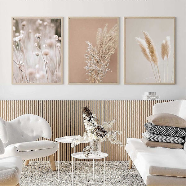 målardukstryck pampasgräs, boho botaniska affischbilder 20x30cm (8x12in)x3 oramade