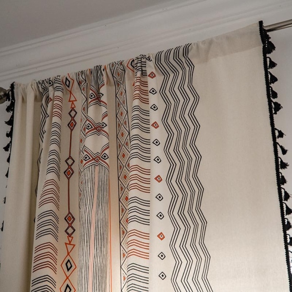 Nya gardiner i Boho-stil för vardagsrum, sovrum, kök, dekoration, bomull, linne , printed, tyg, skugga, burspråk, gardin Beige W150xH160cm