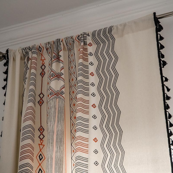 Nye gardiner i boheme-stil til stue, soveværelse, køkkenindretning, bomuldslinned, trykt stof, skygge, karnapgardin Beige W150xH240cm