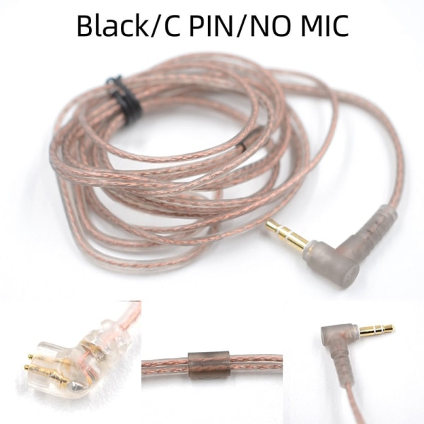 KZ ZS10 ZSN EDX Pro Høyrenset Oksygenfritt Kobber Flat Oppgraderingskabel 2 Pin 0.75/0.78mm B/C Pin 3.5mm Sølvbelagt OFC-tråd C Pin Mic Black