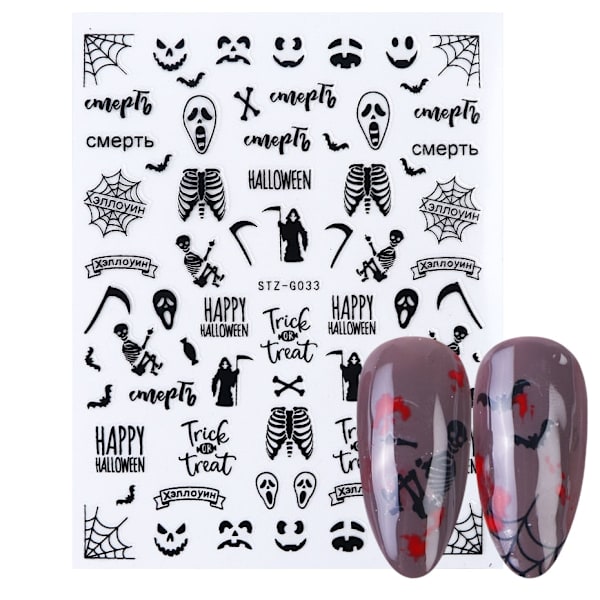 3D Halloween Nageldesign Anime Joker Spindel Orm Sliders Nageldekaler Självhäftande Dekaler Flickor Barn Party Manikyr GLF794 STZ-G037 Gold