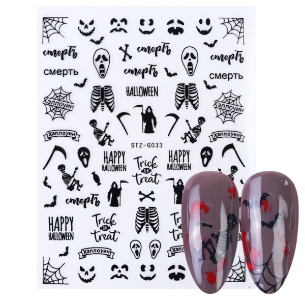 3D Halloween Negledesign Anime Joker Edderkopp Slange Slidere Negleklistremerker Selvklebende Dekaler Jenter Barn Fest Manikyr GLF794 STZ-G040 Gold