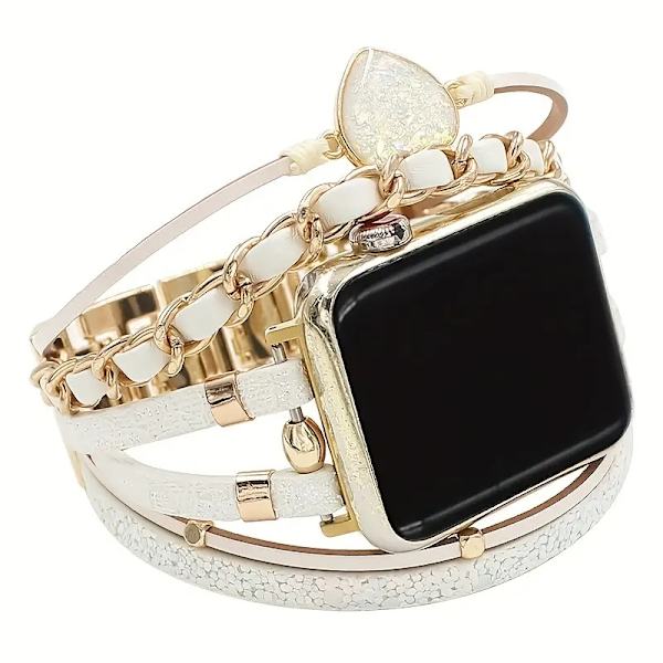 Urrem til Apple Watch iWatch, egnet til 42/44/45/49MM universal PW009 beige læder stjernerem