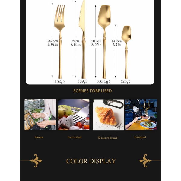 Bestickset i rostfritt stål Guld Bestickset Västerländska Matbestick Servis Julklapp Gafflar Knivar Skedar Overseas white gold