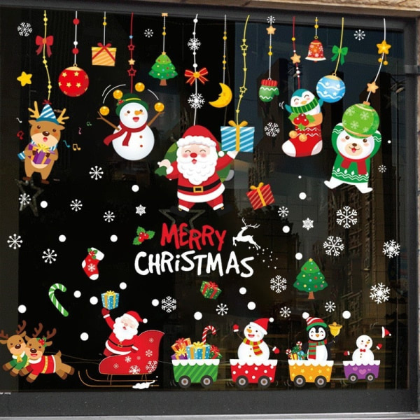 God Jul Dekor Vindusklistremerker Santa Elk Veggklistremerke For Jul Hjem Dør Vindu Display Dekorasjoner Godt Nyttår 2023 M 1PC
