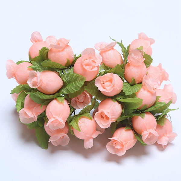 12 st Mini Konstgjorda Blommor Sidenros Bukett för Bröllopsfest Heminredning DIY Krans Scrapbook Tillbehör Champagne