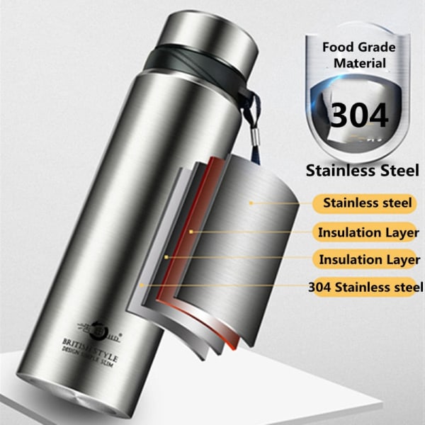 700/1000/1200 ml, stor kapacitet, dubbel rostfri termos för vattenvakuumflaska, isolerad termoflaska med teinfuser 1200ml Red