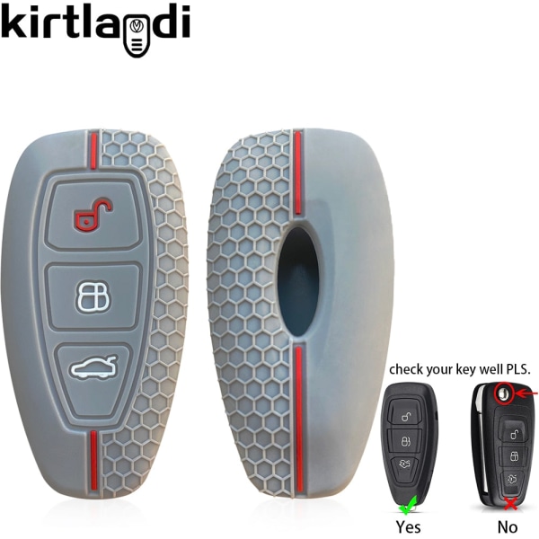 Silikoninen auton avaimen kotelo Ford Kuga Focus Mk3 Mk4 Mondeo Fiesta Titanium Ecosport Transit MK8 -malleille, kaukosäätimen suojus, lisätarvikkeet A grey(redline) 1PC