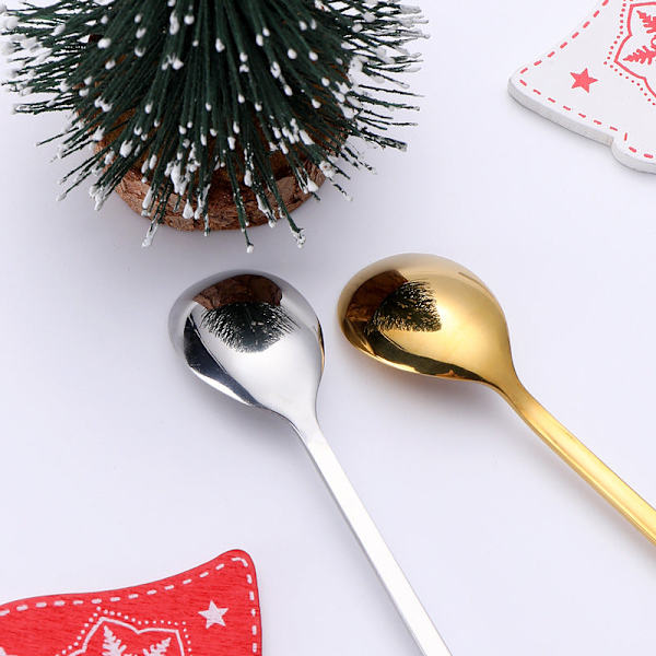 Julebestiksæt 304 Rustfrit Stål Gaffel Ske Æske Kaffeske Kreativ Juleske Christmas fork set silver