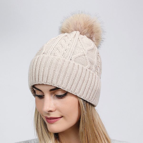 Universal Höst och Vinter Stor Pälsboll Ullmössa Diamantvriden Enfärgad Enkellager Uppvikt Varm Stickad Hatt Dam Pink Average size