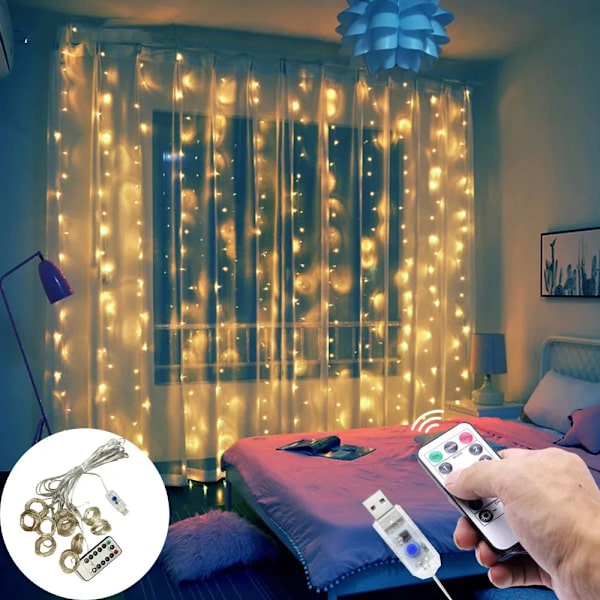 3M Julgransprydnad LED Fairy Ljusslinga Gardin Ljusgirlang Juldekoration för Hemmet Nyår 2023 Jul 2022 Navidad 3mX2m warm white LED Light