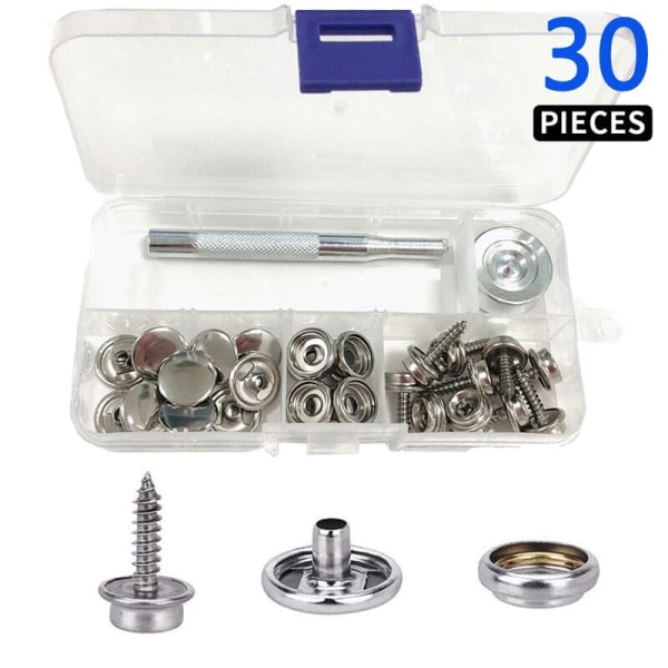 30/150 Deler Rustfritt Stål Marine Kvalitet Canvas og Møbeltrekk Båtdeksel Trykknapp Festesett 15mm Skruer Trykknapper med verktøy 150pcs