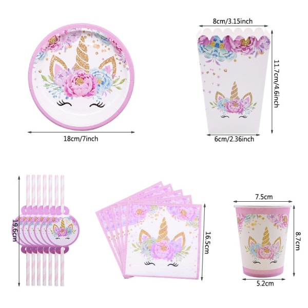 Engangs Service med Enhjørning, Enhjørning Festartikler, Papirtallerkener, Kopper, Servietter, Enhjørning Fødselsdagsfest Dekoration, Baby Shower Pige 8pcs paper straw