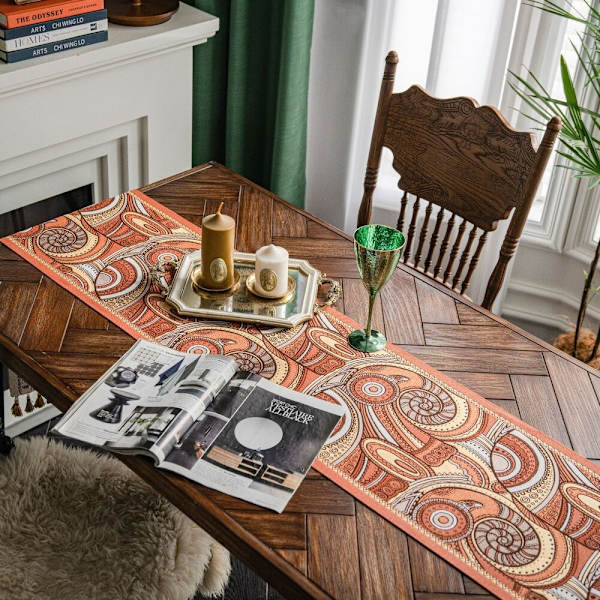 Retro Amerikansk Orange Peris Printet Bordløber Dug med Kvaster Bryllupsdekoration Bordløber The Foam Runners Hjem 35x220cm Style3