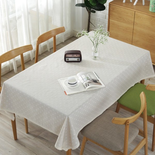 Daisy Blommönster Bordsduk Linne och bomull Spetskant Rektangulär bordsduk Hem Hotell Textil White 100x150cm