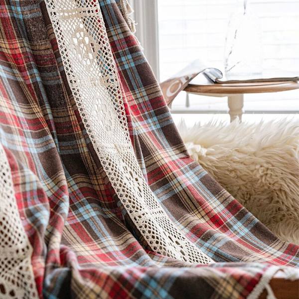 Boho Mørklægningsgardiner til Stue Soveværelse Røde Gitre Plaid Bondehus Jul Køkken Luksus Vinduesgardin Boligindretning Red W150xH280cm