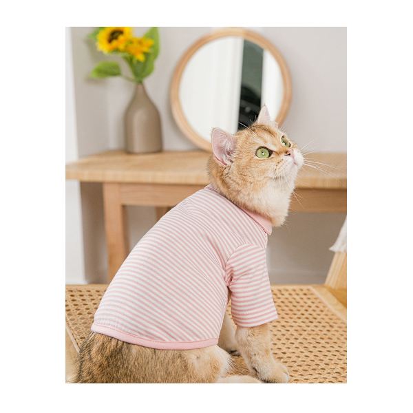 Hengittävä raidallinen neulepusero lemmikille, kissan vaatteet Pink stripes XS