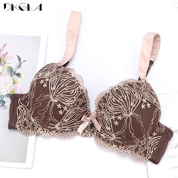 DKGEA Broderad Push Up BH Sexig Röd Dam Underkläder A B C Kupa Brown 85B