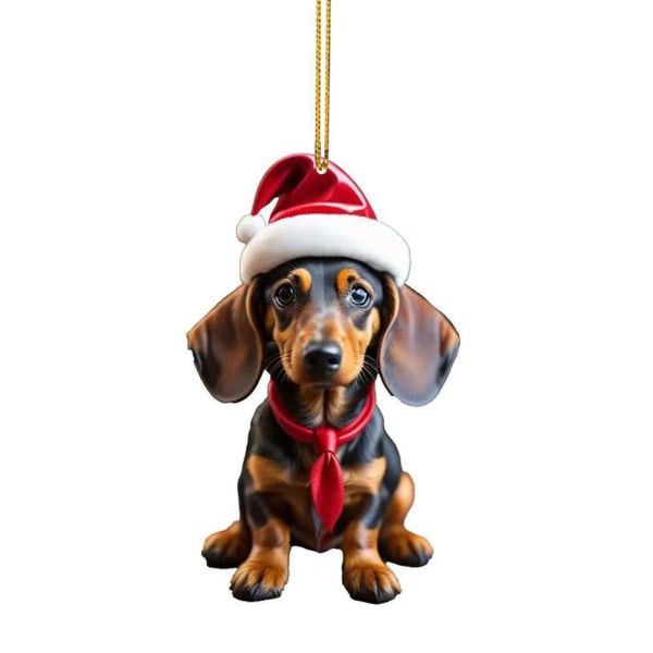 Jul Tecknad Söt Hund Ornament Tax Hund Hängande Dekoration Julgran Hänge Hem Fest Tillbehör Bilinredning Gåvor I-1 Christmas
