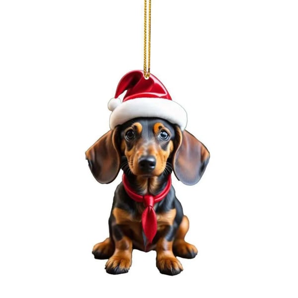 Jul tecknad Söt hund prydnadsföremål Tax Hund Hängande dekoration Xmas Tree Hänge Hem Festtillbehör Bildekoration Presenter 12 Christmas