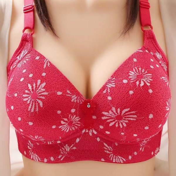 Pehmeät vuorilliset rintaliivit naisille Push Up -rintaliivit Iso koko Pitsi-alusvaatteet Plus-koko Seksikäs rintaliivit Red 40/90BC