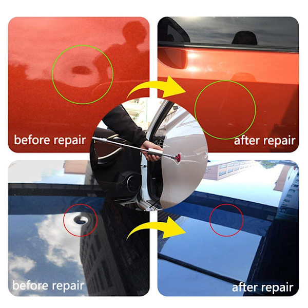 Universal Bil Dent Udtrækker Metal T Dent Reparationsværktøj Auto Reparationspladesæt Glidhammer Omvendt Hammer Lim +18 stk. Limtræk 42cm Middle