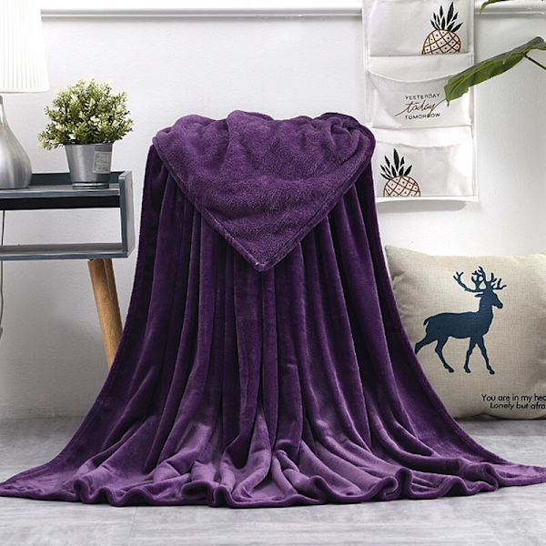 Blødt Varmt Koral Fleece Tæppe Vinterlagen Sengetæppe Sofa Overkast 230Gsm 8 Størrelser Let Tyndt Maskinvask Flanel Tæpper Deep purple 100x140cm