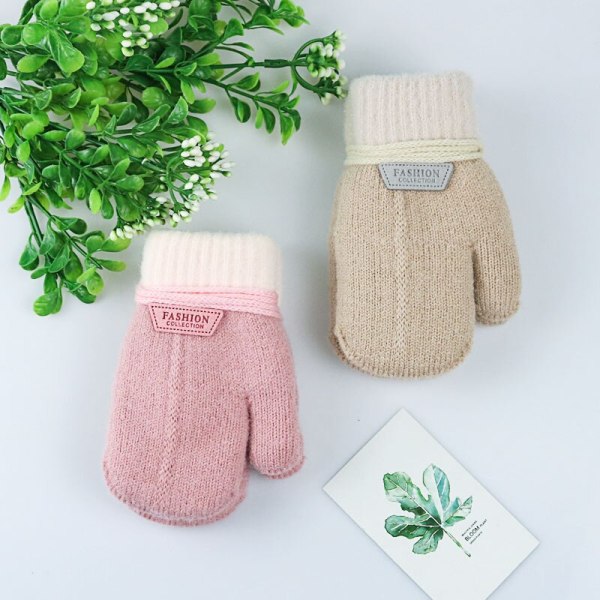 Lasten Käsineet Talvi Yhtenäinen Paksuuntuva Plus Velvet Halter Käsineet Lapsille Taapero Ulkona Pidä Lämpimänä Neulotut Lapaset Narulla A(1-3 Years)