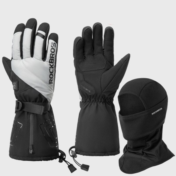 ROCKBROS Uppvärmda Handskar Thermal Vinter Ski Uppvärmda Handskar MTB Ridning Vindtät Guantes Para Motorcykel Touch Screen Batterihandskar Style 2 with mask M