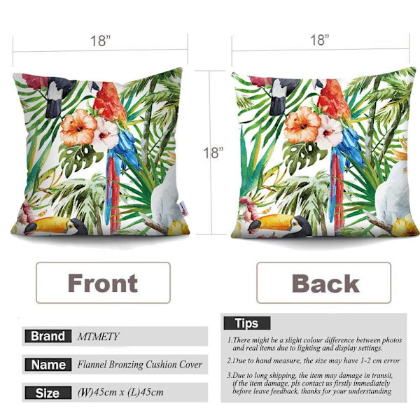 Blomster Putetrekk dekorativ pute Tropisk plante papegøye putetrekk dekorativt putetrekk for sofa Putetrekk 45x45cm BZDS1T10