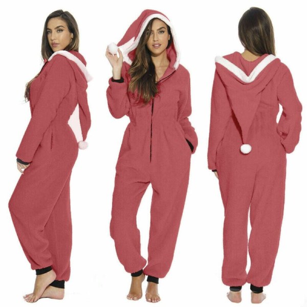 Dam Underkläder Jul Pyjamas Hooded Vinter Varm Loungewear Tomte Sovkläder Nattkläder Jumpsuit Pyjamas Green M