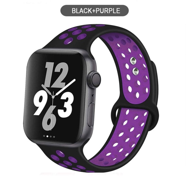 Silikonrem för Apple Watch band 44mm 40mm 38mm 42mm Andningsbart handled Sportbältesarmband iWatch serie 5 4 3 2 SE 6 klockband Black red 38MM or 40MM-M L