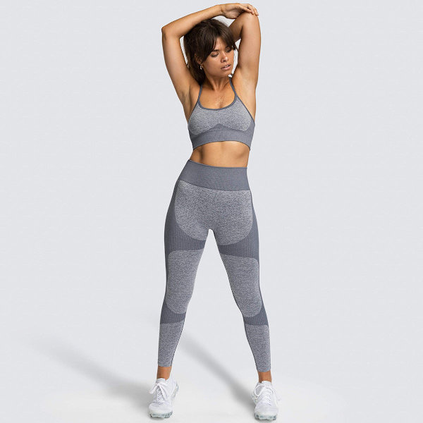 Europeisk og amerikansk hurtigtørkende yoga vestdrakt profesjonell sport løping sømløs trenings-BH cropped bukser sett 9154AB bra set-watermelon red M