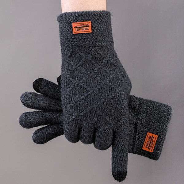 Höst Vinter Herr Stickade Handskar Pekskärm Högkvalitativ Ull Enfärgade Handskar Herr Vantar 11762-Rhombus-Gray Elastic stretchable