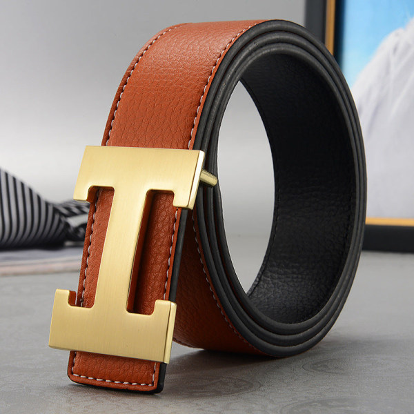 Bälte Herr Casual Trendig All-Match Medelålders Personer Ungdomsbyxor Bälte Orange Silver Buckle 115cm