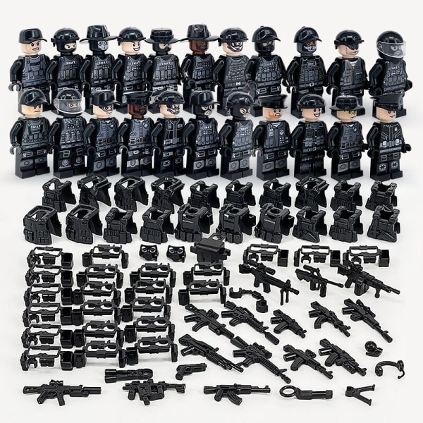 MOC Militärpolis Byggkloss Set Svart SWAT Liten Partikel Montering Docka Leksak Leksakspåse 22pcs Doll toy height about 5cm